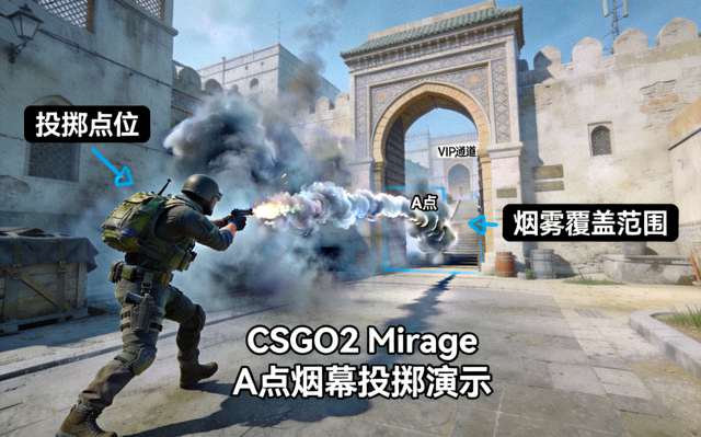 CSGO2 Mirage A点烟幕投掷点位演示画面