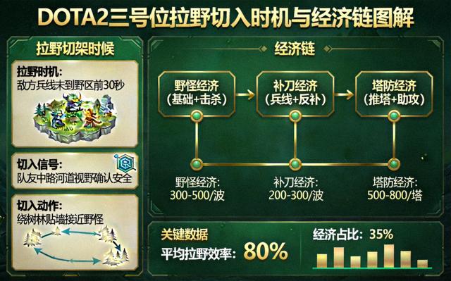 DOTA2三号位拉野切入时机与经济链图解