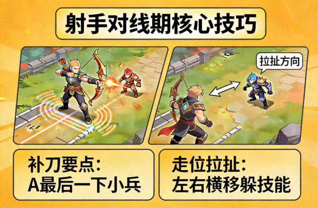 王者荣耀射手对线期补刀与走位拉扯教学画面